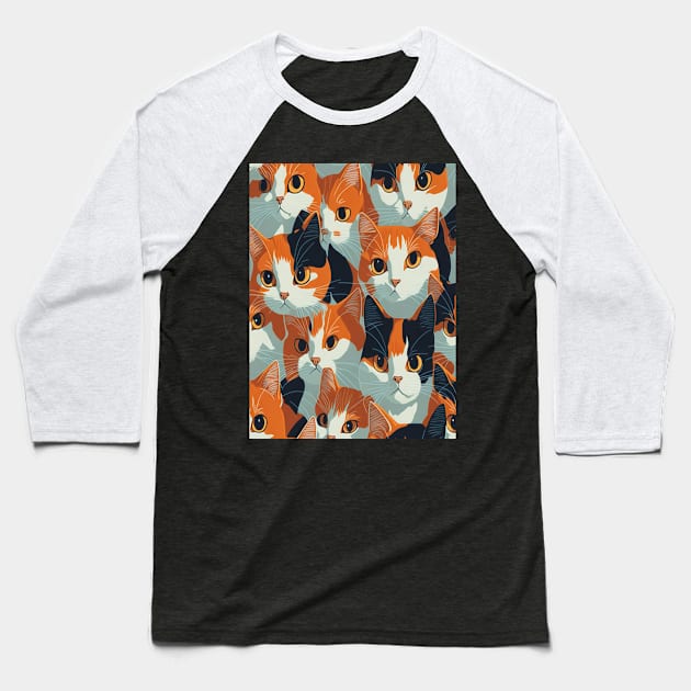 Colorful Cat Pattern Baseball T-Shirt by Banyu_Urip